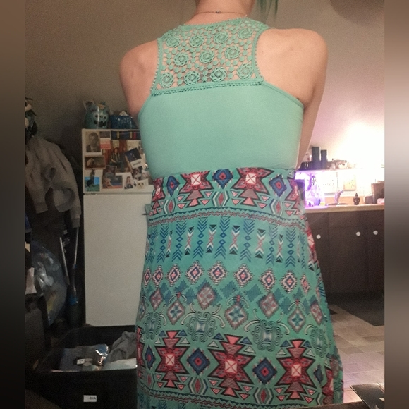 Teal tribal halter flowly dress - Picture 3 of 9